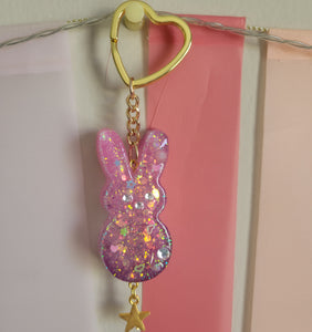 Peeps Bunny Easter Pink Sparkle Handbag Charm with Keyring.